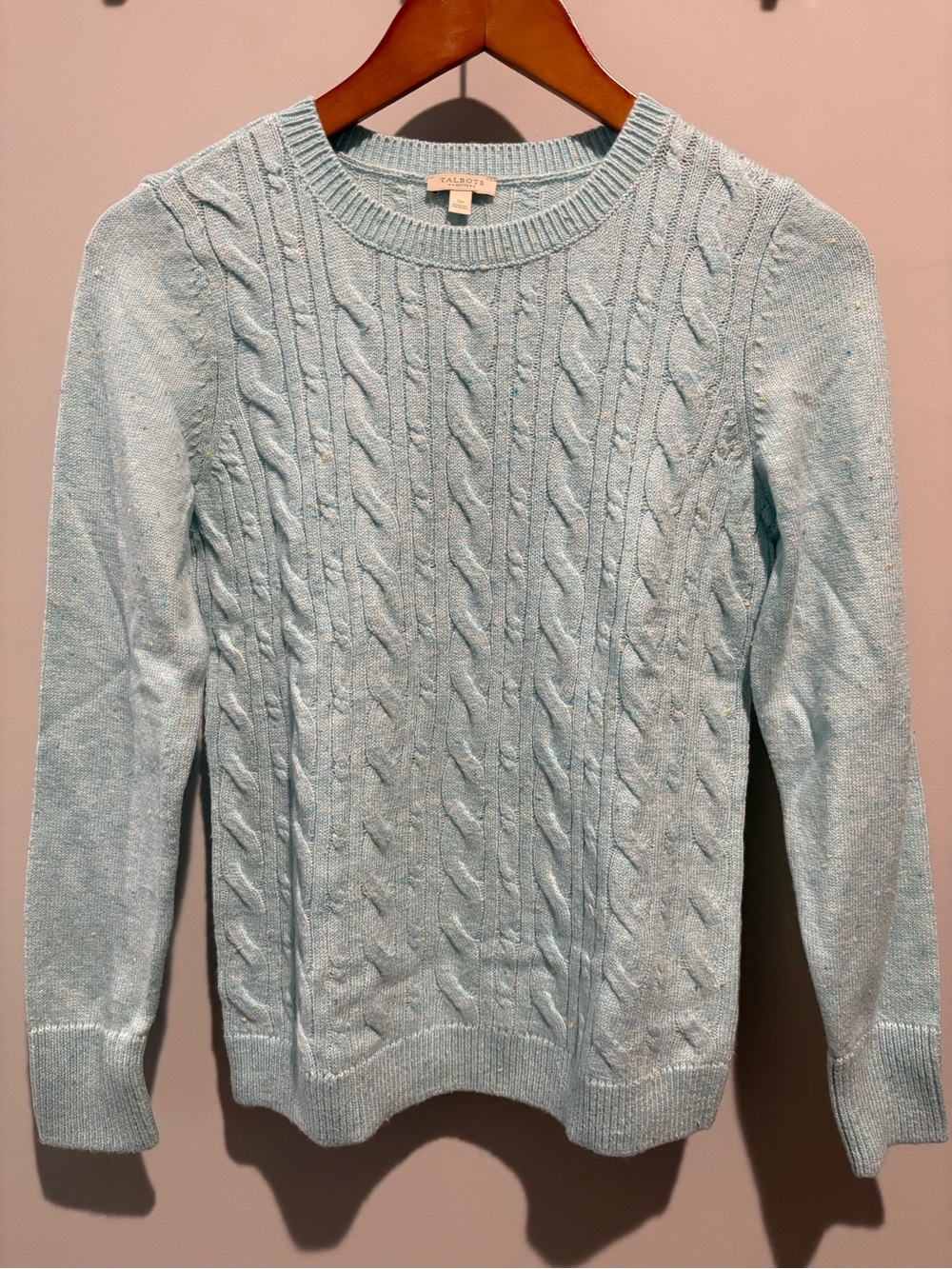 Talbots Light Blue Cable Knit Crewneck Sweater